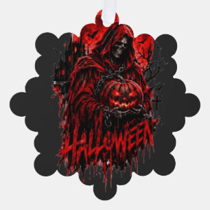 Halloween Grim Reaper Pumpkin Gothic Horror Design Tree Decoration Card