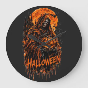 Halloween Grim Reaper Pumpkin Gothic Spooky Design Large Clock
