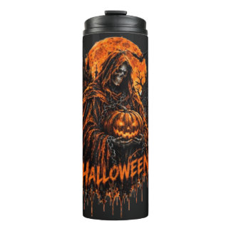 Halloween Grim Reaper Pumpkin Gothic Spooky Design Thermal Tumbler