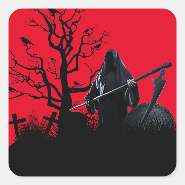 Halloween Grim Reaper Red Night Square Sticker (Front)