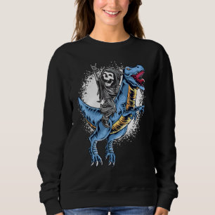 Halloween Grim Reaper Rocker Riding T Rex Dinosaur Sweatshirt