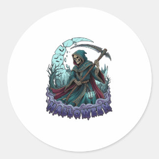 Halloween Grim Reaper Scythe Lantern Broken Moon_1 Classic Round Sticker