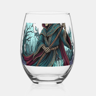 Halloween Grim Reaper Scythe Lantern Broken Moon_1 Stemless Wine Glass