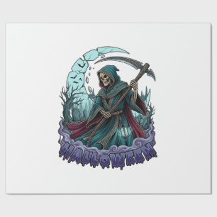Halloween Grim Reaper Scythe Lantern Broken Moon_1 Wrapping Paper