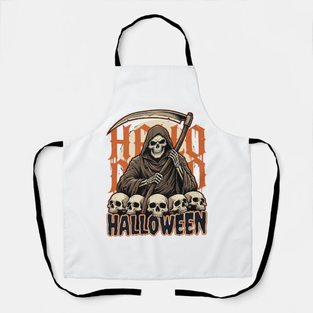 Halloween Grim Reaper Skull Pile Vector Apron (Front)