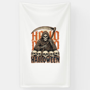 Halloween Grim Reaper Skull Pile Vector Banner