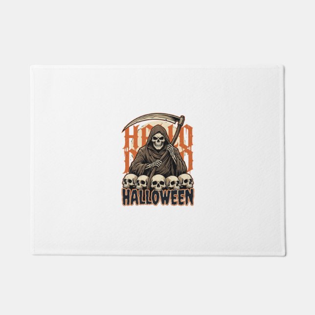 Halloween Grim Reaper Skull Pile Vector Doormat (Front)
