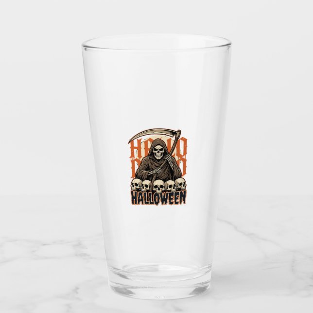 Halloween Grim Reaper Skull Pile Vector Glass (Front)