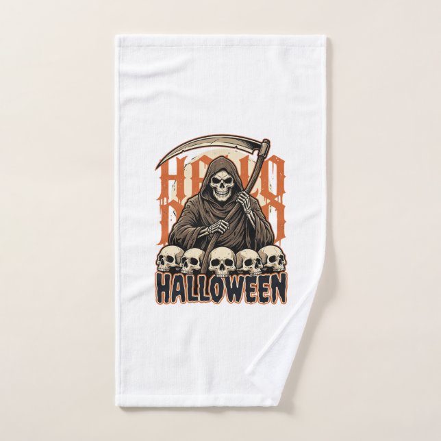Halloween Grim Reaper Skull Pile Vector Hand Towel (Hand Towel)