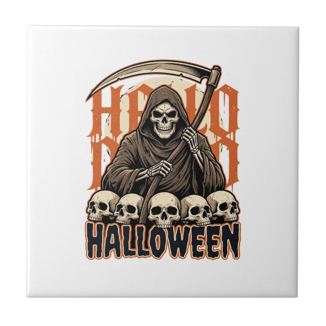 Halloween Grim Reaper Skull Pile Vector Tile (Front)
