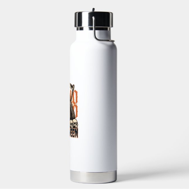 Halloween Grim Reaper Skull Pile Vector Water Bottle (Left)