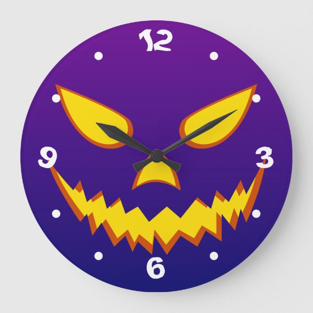 Halloween Grinning Face Jack o Lantern Pumpkin Large Clock (Front)