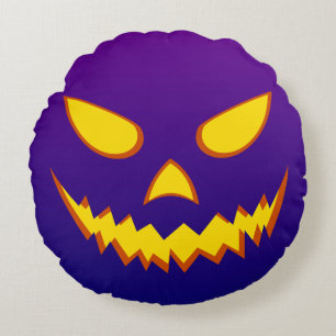 Halloween Grinning Face Jack o Lantern Pumpkin Round Cushion