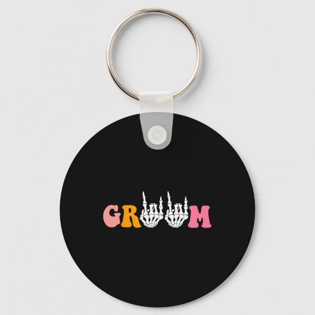 Halloween Groom Bride Skeleton Hand Wedding Bachel Key Ring (Front)