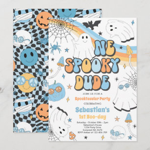 Halloween Groovy Cute Ghost 1st Birthday Party Invitation