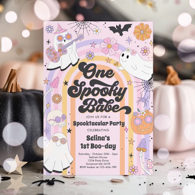 Halloween Groovy Cute Ghost 1st Birthday Party Invitation (Creator Uploaded)