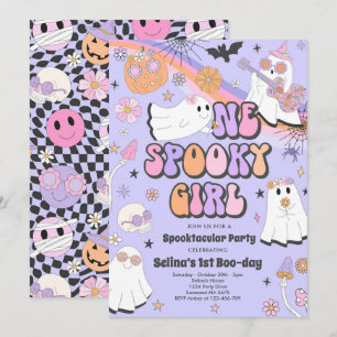 Halloween Groovy Cute Ghost 1st Birthday Party Invitation