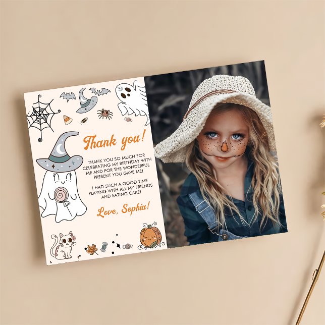 Halloween Groovy Cute Ghost Birthday Party Thank You Card (Creator Uploaded)