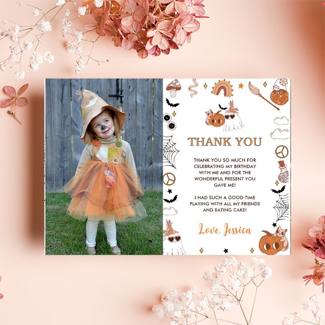 Halloween Groovy Cute Ghost Photo Thank You Card (Creator Uploaded)