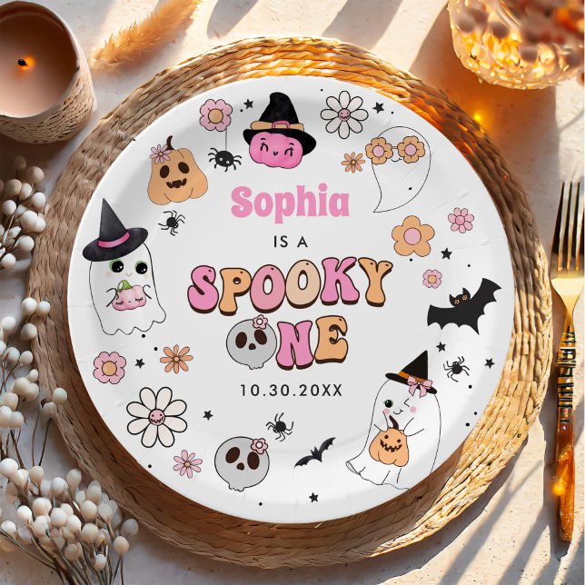 Halloween Groovy Ghost 1st Birthday Paper Plate (Creator Uploaded)