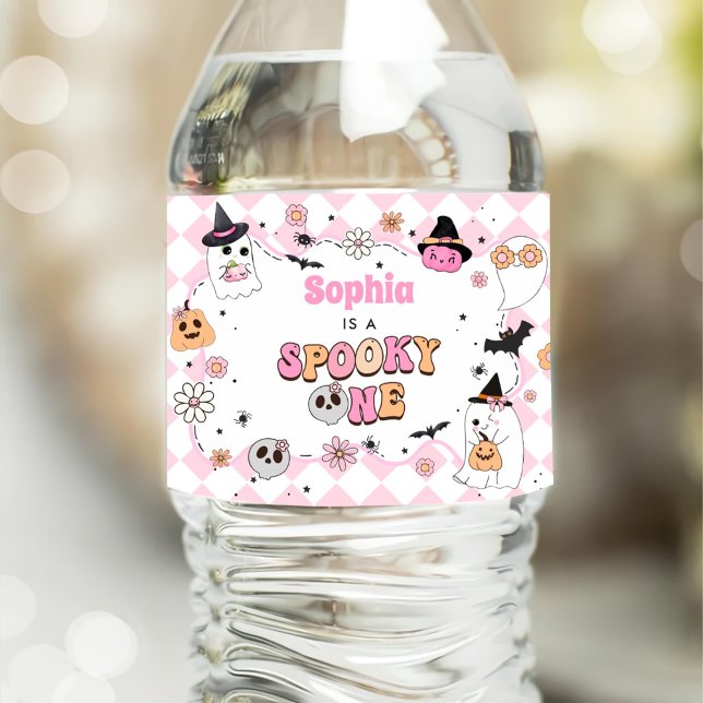 Halloween Groovy Ghost 1st Birthday Water Bottle Label (Creator Uploaded)