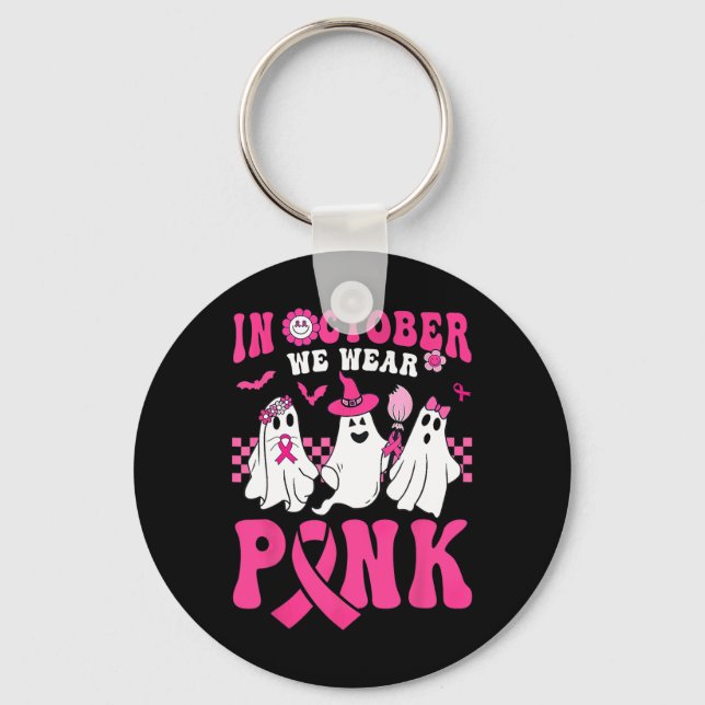 Halloween Groovy Wear Pink Breast Cancer Warrior C Key Ring (Front)