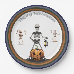 Halloween Group Of Party Skeletons Paper Plate