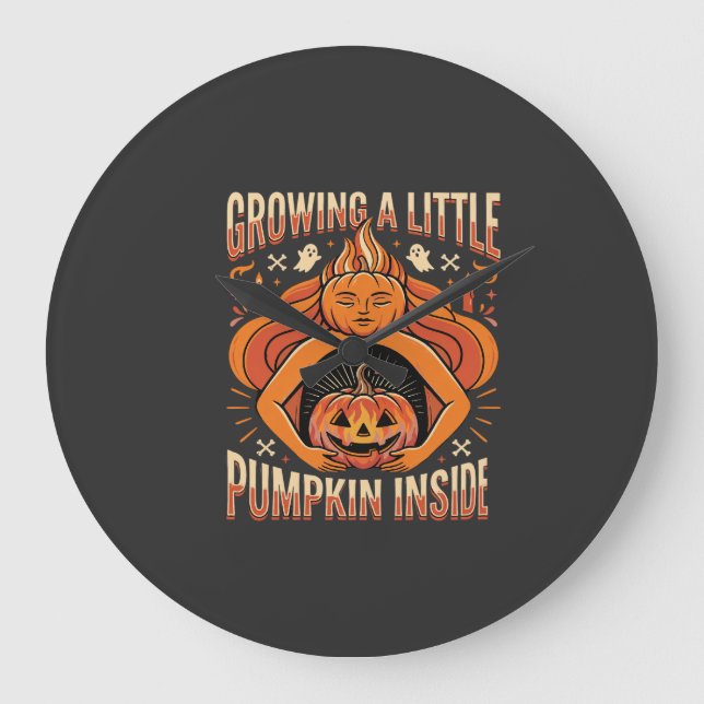 Halloween Growing a Little Pumpkin Inside Pregnanc Large Clock (Front)