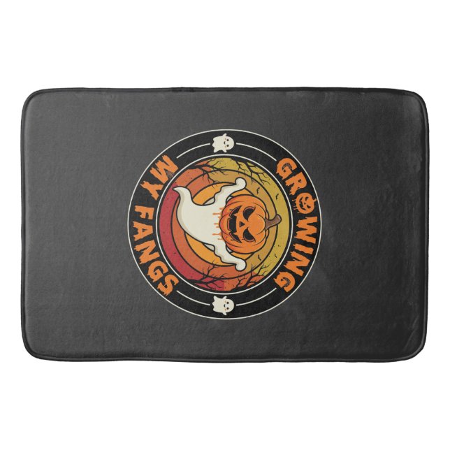Halloween Growing My Fangs Ghost Pumpkin Bath Mat (Front)