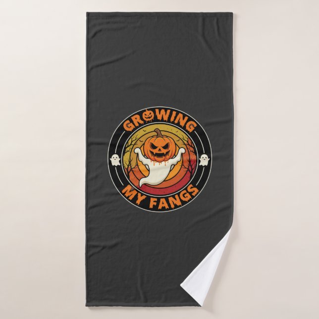 Halloween Growing My Fangs Ghost Pumpkin Bath Towel Set (Bath Towel)