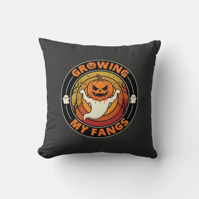 Halloween Growing My Fangs Ghost Pumpkin Cushion (Front)