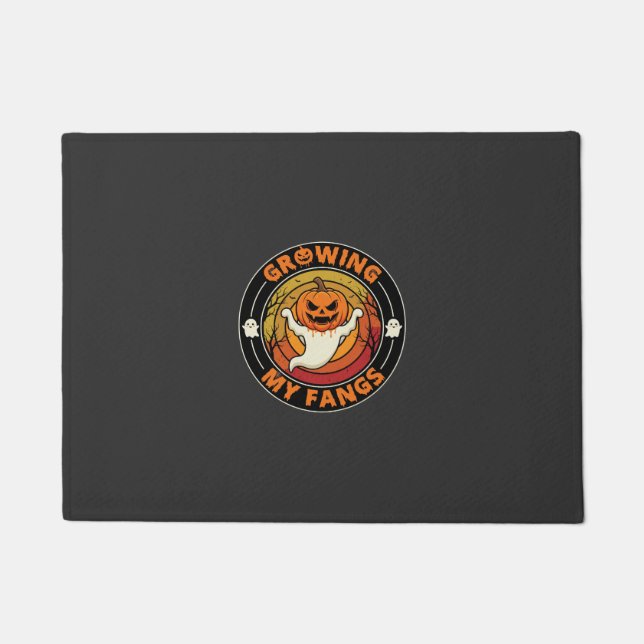 Halloween Growing My Fangs Ghost Pumpkin Doormat (Front)