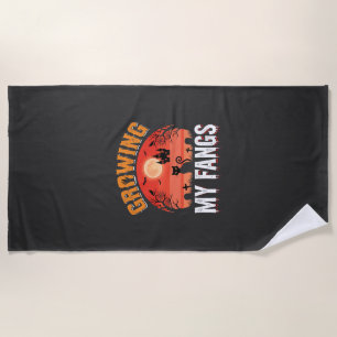 Halloween Growing My Fangs Haunted Cat Beach Towel