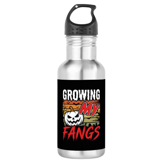Halloween Growing My Fangs Vampire Pumpkin 532 Ml Water Bottle (Front)