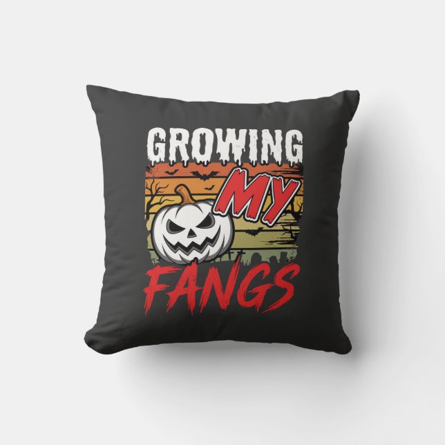 Halloween Growing My Fangs Vampire Pumpkin Cushion (Front)
