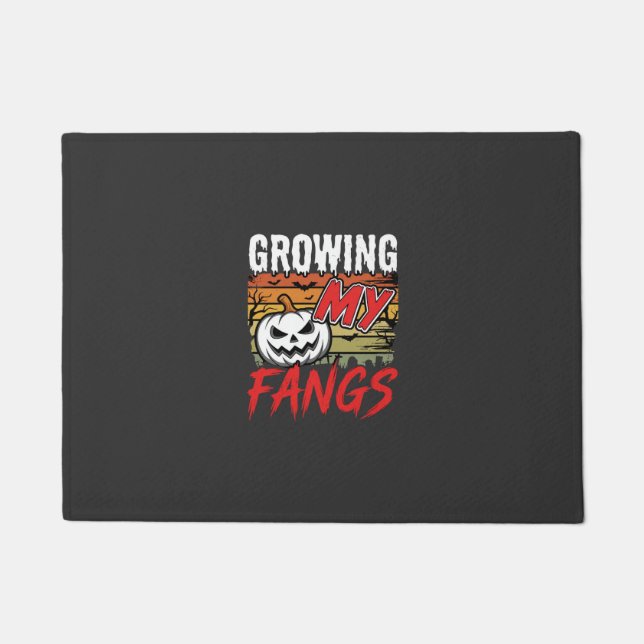 Halloween Growing My Fangs Vampire Pumpkin Doormat (Front)