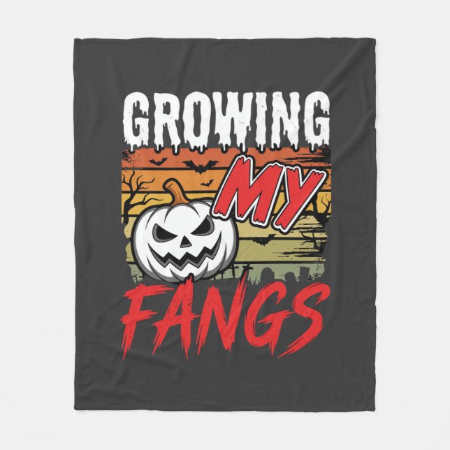 Halloween Growing My Fangs Vampire Pumpkin Fleece Blanket (Front)