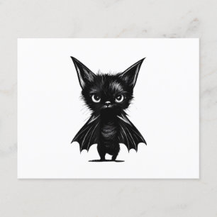 Halloween Grumpy Black Kitten In Bat Costume Enclosure Card