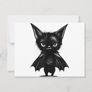 Halloween Grumpy Black Kitten In Bat Costume Holiday Card