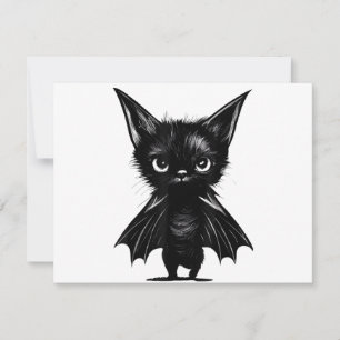 Halloween Grumpy Black Kitten In Bat Costume Invitation