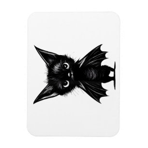 Halloween Grumpy Black Kitten In Bat Costume Magnet