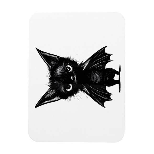 Halloween Grumpy Black Kitten In Bat Costume Magnet (Vertical)