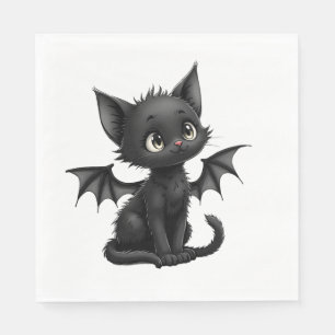 Halloween Grumpy Black Kitten In Bat Costume Napkin