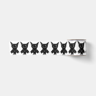 Halloween Grumpy Black Kitten In Bat Costume Satin Ribbon