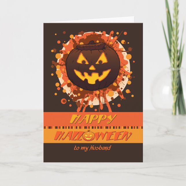 Halloween Grunge Pumpkin, for Husband - Funny Card (Front)