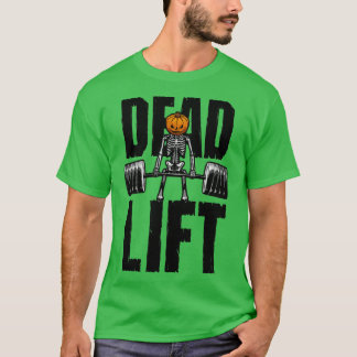 Halloween Gym Deadlift Skeleton Pumpkin Goth Fitne T-Shirt