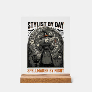 Halloween Hairstylist Witch Vintage Salon Magic De Acrylic Sign