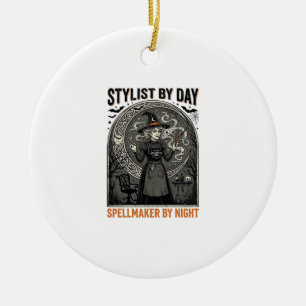 Halloween Hairstylist Witch Vintage Salon Magic De Ceramic Tree Decoration
