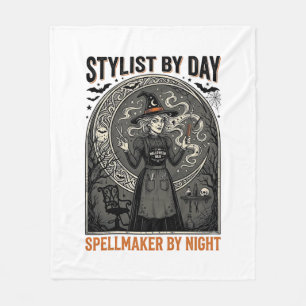 Halloween Hairstylist Witch Vintage Salon Magic De Fleece Blanket