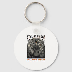 Halloween Hairstylist Witch Vintage Salon Magic De Key Ring